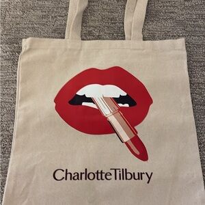 Charlotte Tilbury Beige Tote with Red Lipstick Design